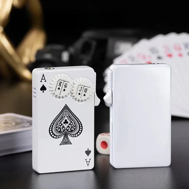 Creative Playing Cards Ace of Spades Lighter Butane Windproof Straight Metal Lighter Metal Fun Toy for Men Smoking Accessories