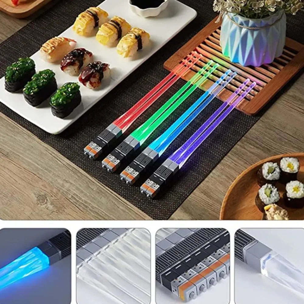 1 Pair LED Lightsaber Chopsticks Luminous Reusable Kitchen Light up LED Chopstick Glowing BPA Free Food Safe Chopsticks