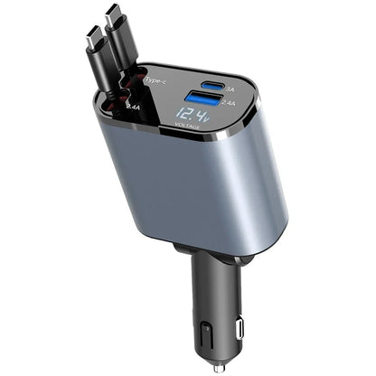 120 Watt Car Charger 4In1 Retractable Car Cigarette Lighter Adapter USB Type C Super Fast Charger Swivel High Compatibility