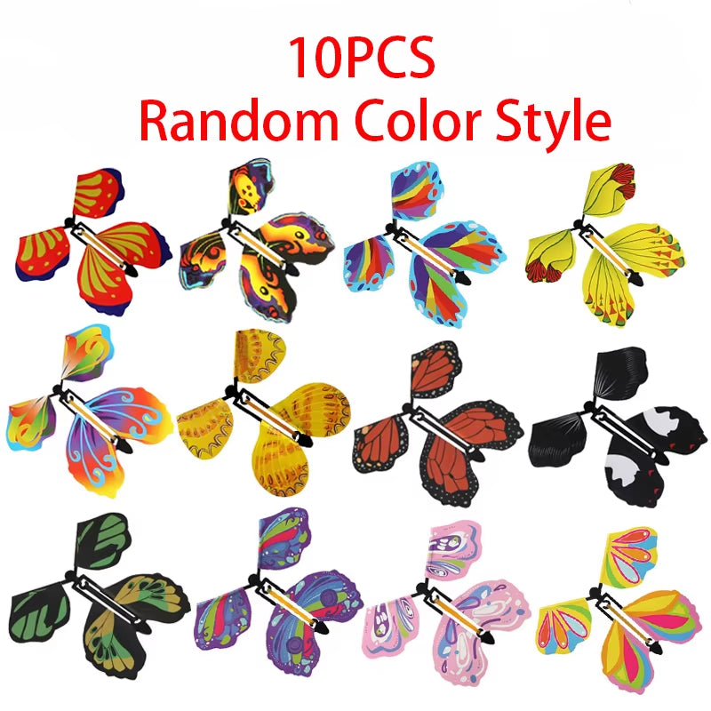 10PCS Random Color Magic Flying Butterfly Wind up Toy Bookmark Internet Celebrity Colorful Butterfly Simulation Party Gift