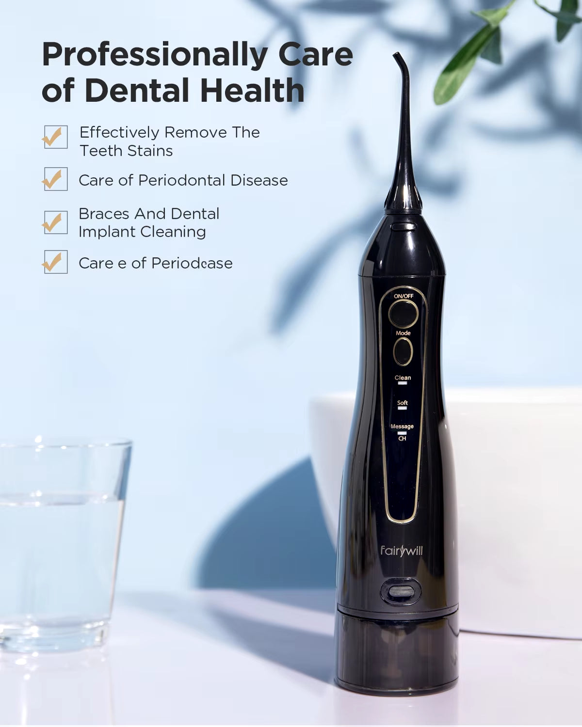 Aquafloss Pro 300ML Water Flosser - Rechargeable Oral Irrigator with 3 Cleaning Modes