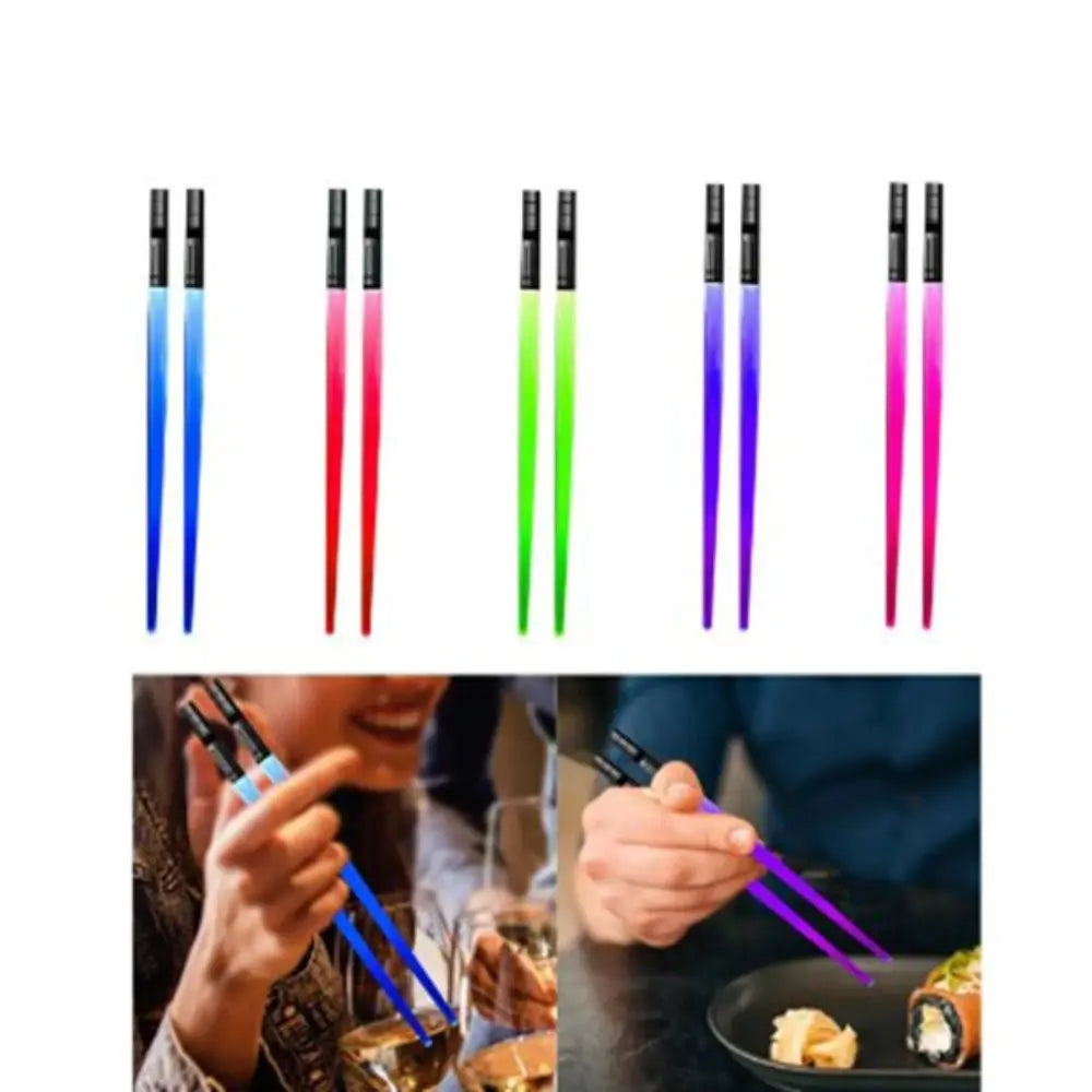 1 Pair LED Lightsaber Chopsticks Luminous Reusable Kitchen Light up LED Chopstick Glowing BPA Free Food Safe Chopsticks