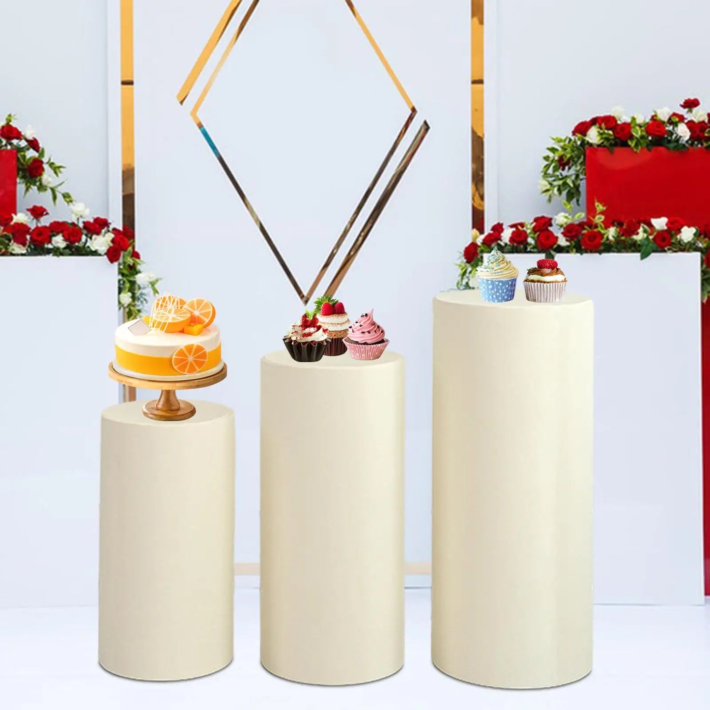 3Pcs Cylinder Pedestal Covers Plinth Stand Pillar Covers Cylinder Plinth Stand Covers for Engagement Wedding Decoration Props