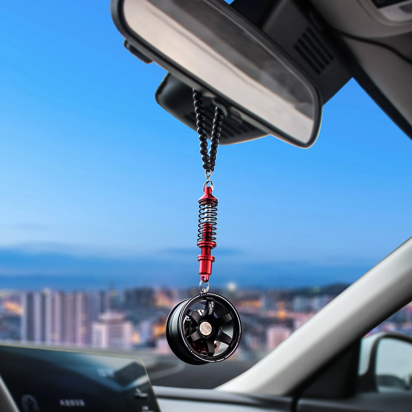 Car Mirror Rearview Pendant Auto Interior Decor Pendants Aluminum Wheel with Shock Absorber Ornament Hanging Accessories