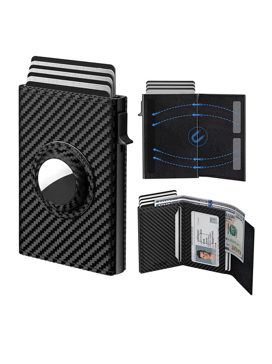 Men'S Card Bag with Air Tag Positioning Slot RFID anti Theft Brush Ultra Thin Metal Wallet Credit Card Clip