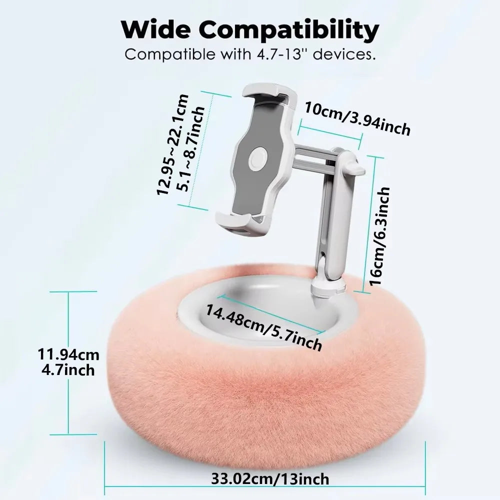 Plush Pillow Mobile Phone Tablet Holder Desktop Stand Adjustable Length Angle for Binge-Watching Live Straming Video Chat