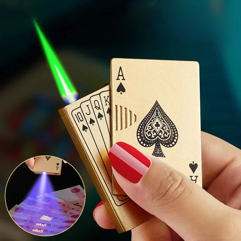 Creative Playing Cards Ace of Spades Lighter Butane Windproof Straight Metal Lighter Metal Fun Toy for Men Smoking Accessories