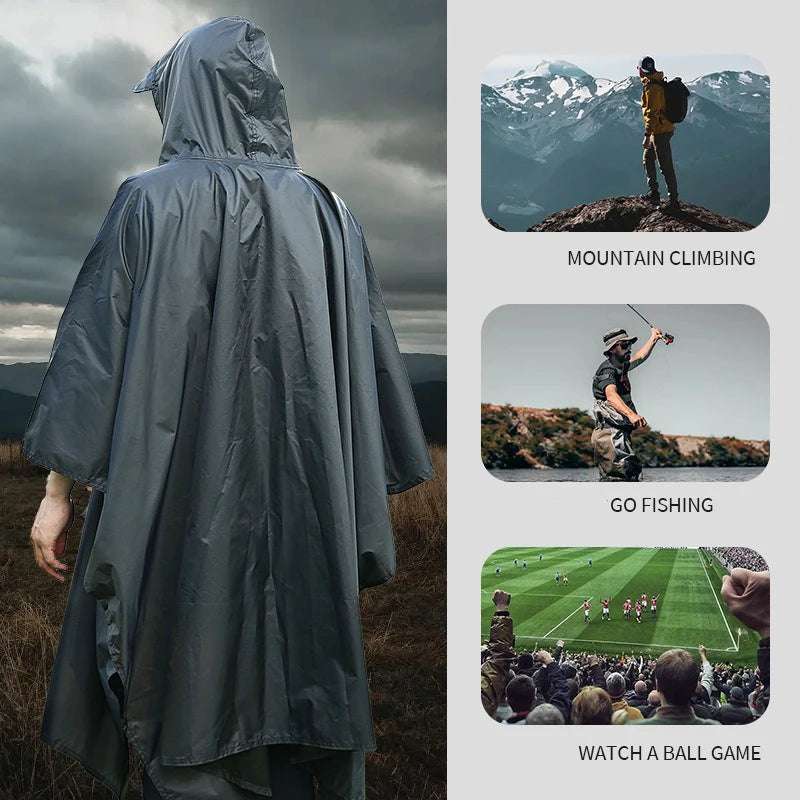 Outdoor 3 in 1 Military Raincoat Hooded Sleeve Waterproof Rain Poncho Motorcycle Rain Cover Camping Hiking Travel Rainwear Tent
