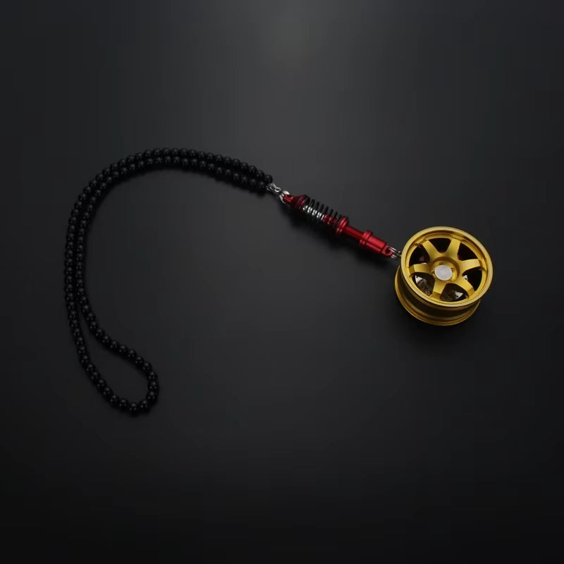Car Mirror Rearview Pendant Auto Interior Decor Pendants Aluminum Wheel with Shock Absorber Ornament Hanging Accessories