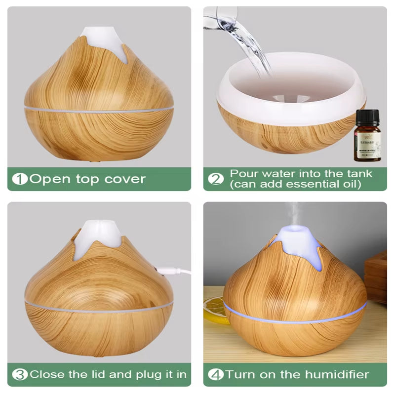 350ML USB Aroma Oil Diffuser Wood Electric Humidifier Ultrasonic Air Humidifier Mini Aromatherapy LED Light Mist Maker for Home
