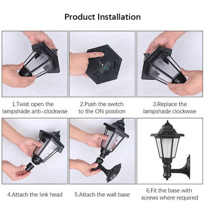 Retro Solar Wall Lights, Outdoor Hexagonal Lamp, IP65 Waterproof Fence Light, LED Landscape Lighting, for Courtyard,Gargen,Decor