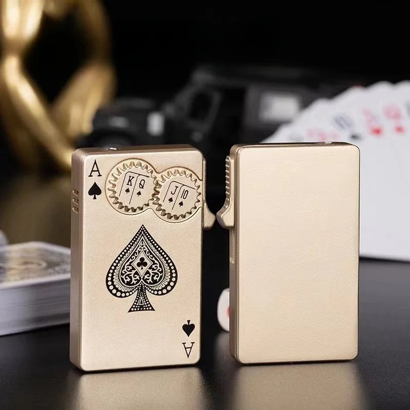 Creative Playing Cards Ace of Spades Lighter Butane Windproof Straight Metal Lighter Metal Fun Toy for Men Smoking Accessories