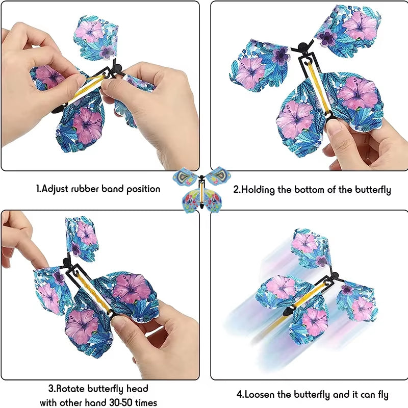 10PCS Random Color Magic Flying Butterfly Wind up Toy Bookmark Internet Celebrity Colorful Butterfly Simulation Party Gift