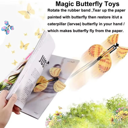 10PCS Random Color Magic Flying Butterfly Wind up Toy Bookmark Internet Celebrity Colorful Butterfly Simulation Party Gift