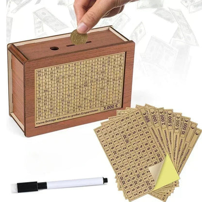500/1000/2000/3000/5000/10000 Euro Money Box Piggy Bank Wood Money Bank Reusable Money Box with Saving Goal and Numbers Boxes