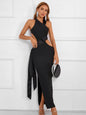 Women Summer Sexy Sleeveless Backless Halter V Neck Black Midi Bodycon Bandage Dress 2024 Elegant Evening Party Dress
