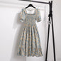 Spring Summer Chiffon Dresses Fashion Female Elastic Waist Short Sleeve Pleated Casual Dress Women A-Line Dresses Vestidos