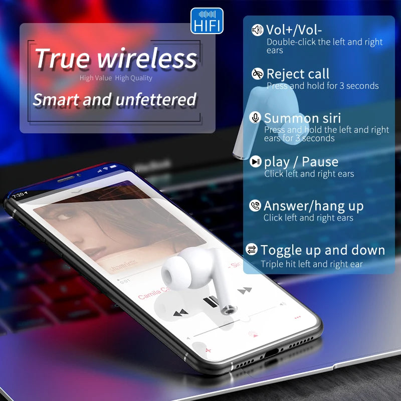 A8 Wireless Earphones TWS Bluetooth 5.0 Touch Control Sports Headphones Noise Cancelling Waterproof Earbuds for Smart Phones