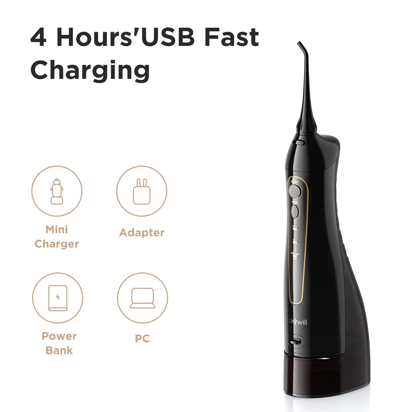 Aquafloss Pro 300ML Water Flosser - Rechargeable Oral Irrigator with 3 Cleaning Modes