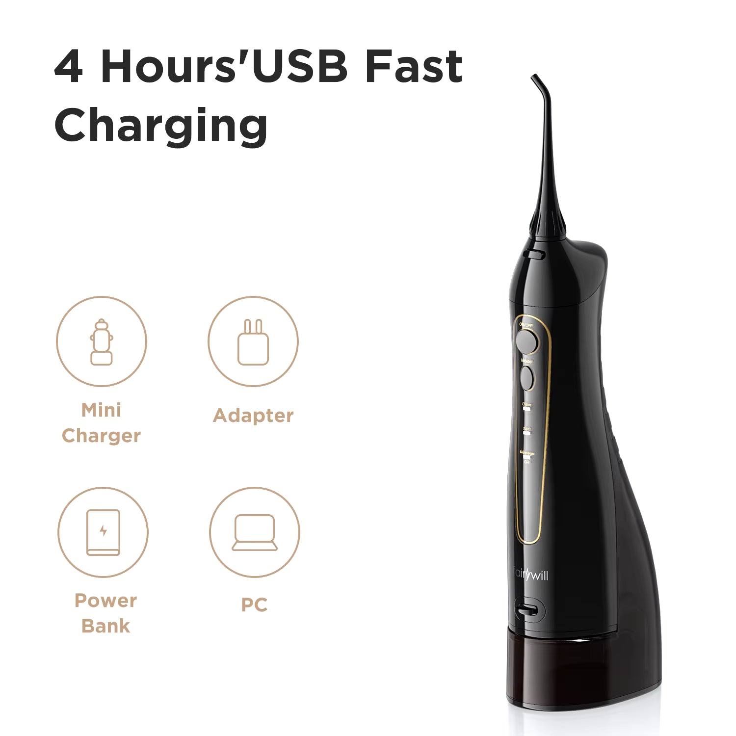 Aquafloss Pro 300ML Water Flosser - Rechargeable Oral Irrigator with 3 Cleaning Modes
