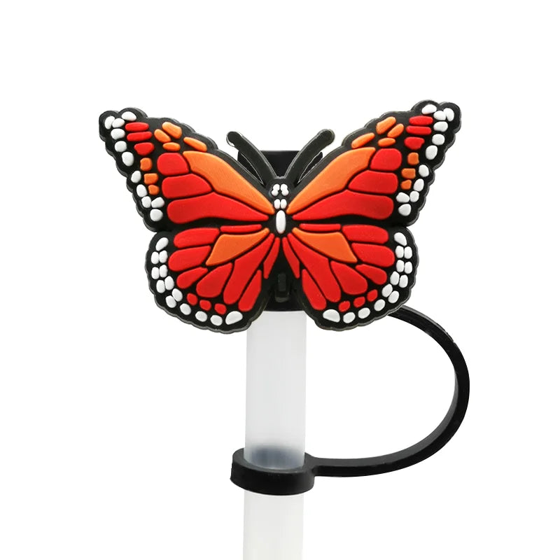 1-5Pcs Silicone Animals Straw Covers Cap, 10 Mm Available Purple Butterfly Straw Topper,Party Supplies Recyclable Dust Proof Tip