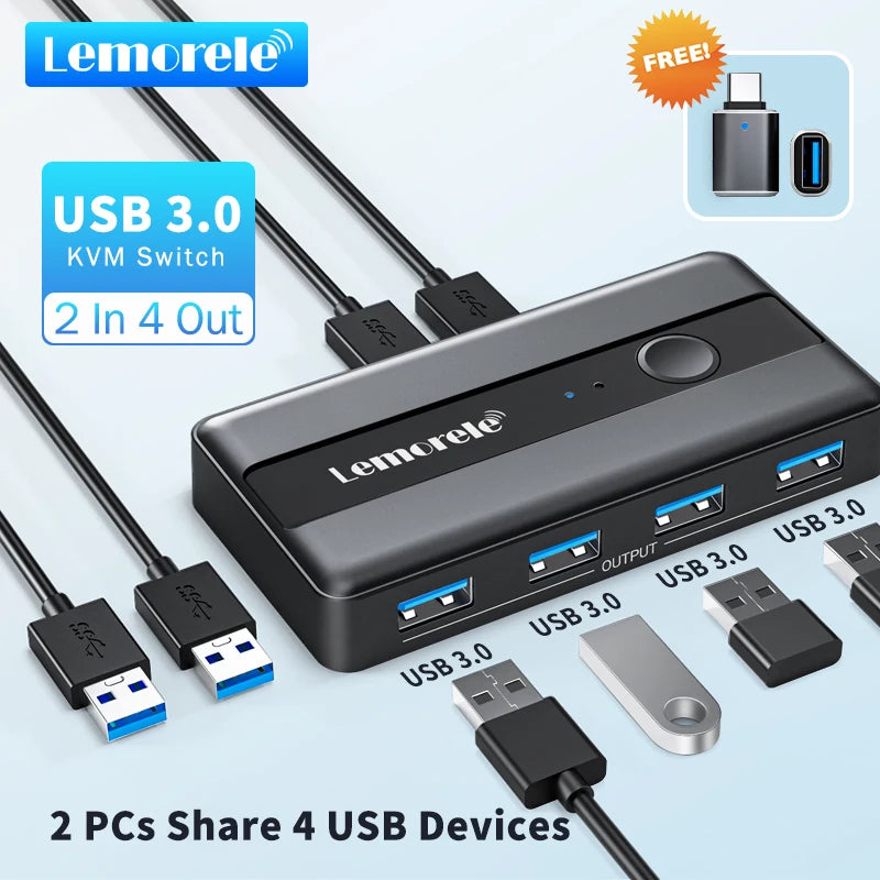 USB KVM Switch Adapter USB 3.0 Switcher 2 Input 4 Output USB Switch KVM Switcher Printer Sharer for Computer Keyboard