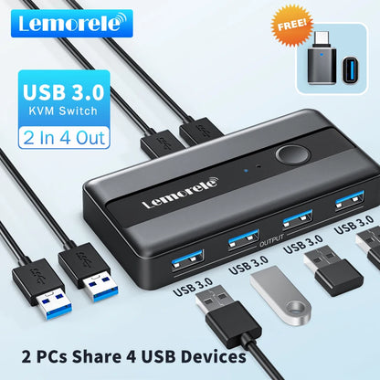 USB KVM Switch Adapter USB 3.0 Switcher 2 Input 4 Output USB Switch KVM Switcher Printer Sharer for Computer Keyboard