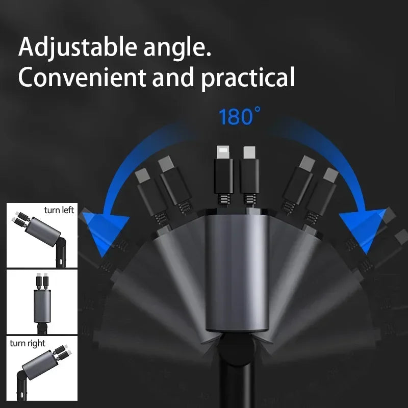 120 Watt Car Charger 4In1 Retractable Car Cigarette Lighter Adapter USB Type C Super Fast Charger Swivel High Compatibility