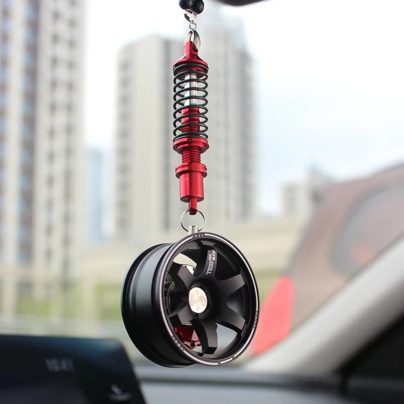 Car Mirror Rearview Pendant Auto Interior Decor Pendants Aluminum Wheel with Shock Absorber Ornament Hanging Accessories