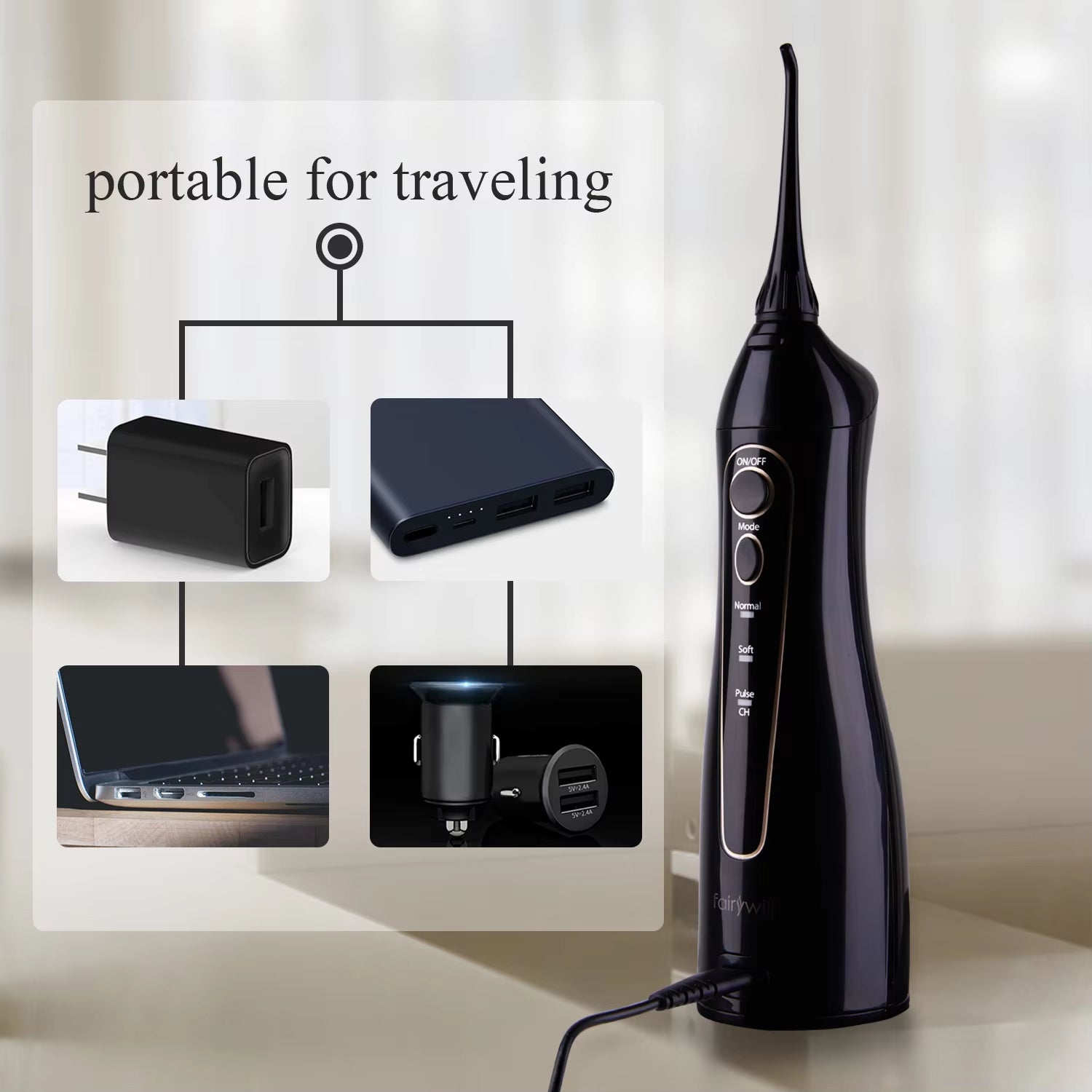 Aquafloss Pro 300ML Water Flosser - Rechargeable Oral Irrigator with 3 Cleaning Modes