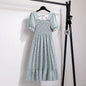 Spring Summer Chiffon Dresses Fashion Female Elastic Waist Short Sleeve Pleated Casual Dress Women A-Line Dresses Vestidos